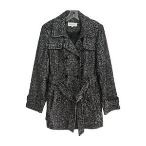 Calvin Klein Double-Breasted Pea Coat Women's 14 Gray Belted Wool Blend